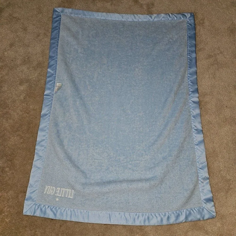 Carter's LITTLE GUY Blue Fleece Baby Blanket Satin Trim White Star 29x40